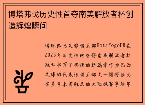博塔弗戈历史性首夺南美解放者杯创造辉煌瞬间