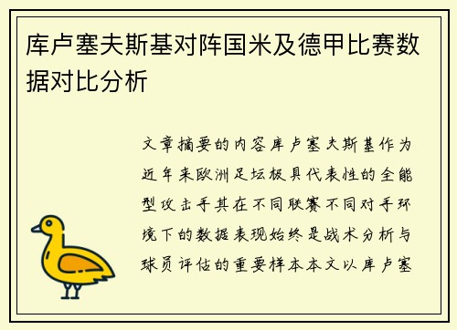 库卢塞夫斯基对阵国米及德甲比赛数据对比分析